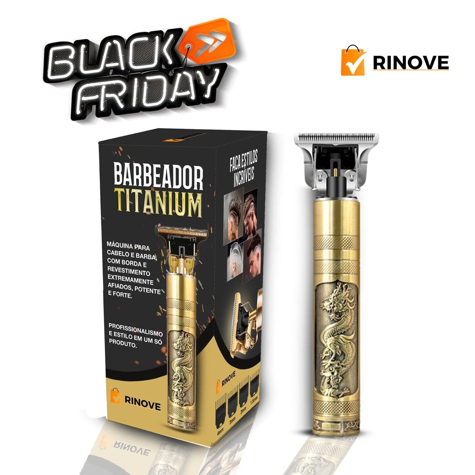 Barbeador Masculino Titanium© com 4 Pentes + BRINDE (2.0) - Rinove Store