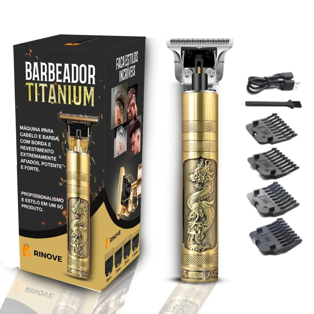 Barbeador Masculino Titanium© com 4 Pentes + BRINDE (2.0) - Rinove Store